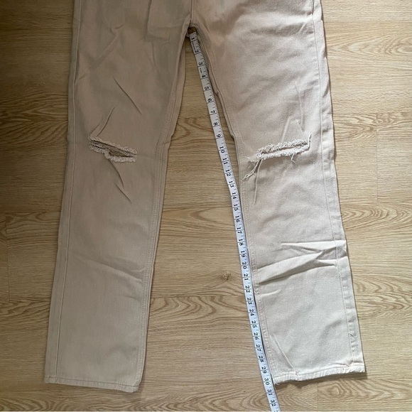 90s Inspired Beige Denim Gold SK Pants Relaxed Fit Straight Leg Minimalist - Picture 11 of 13